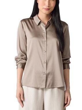 Eileen Fisher Silk Classic Collar Shirt in Dove